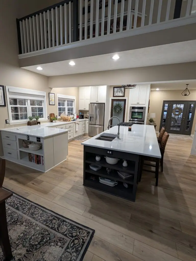 Remodeled kitchen and dining area with new flooring
